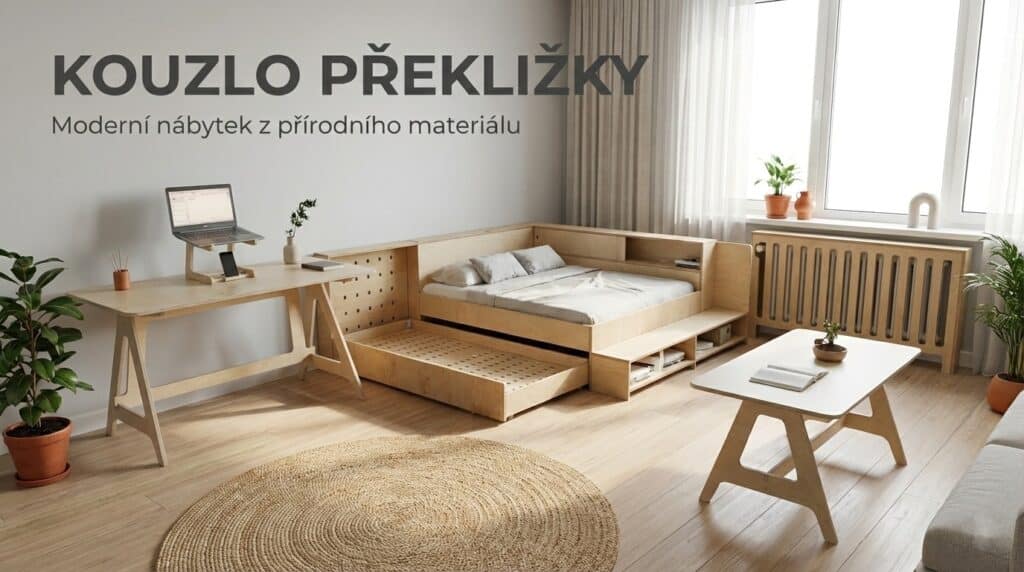 interiér s moderním nábytkem z překližky